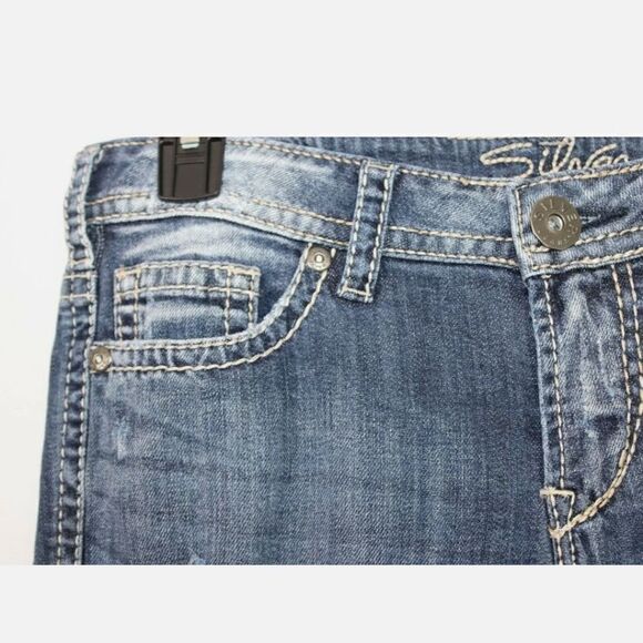 Silver Frances Capri Jeans Womens 28 Distressed Medium Wash Low Rise - Picture 7 of 12